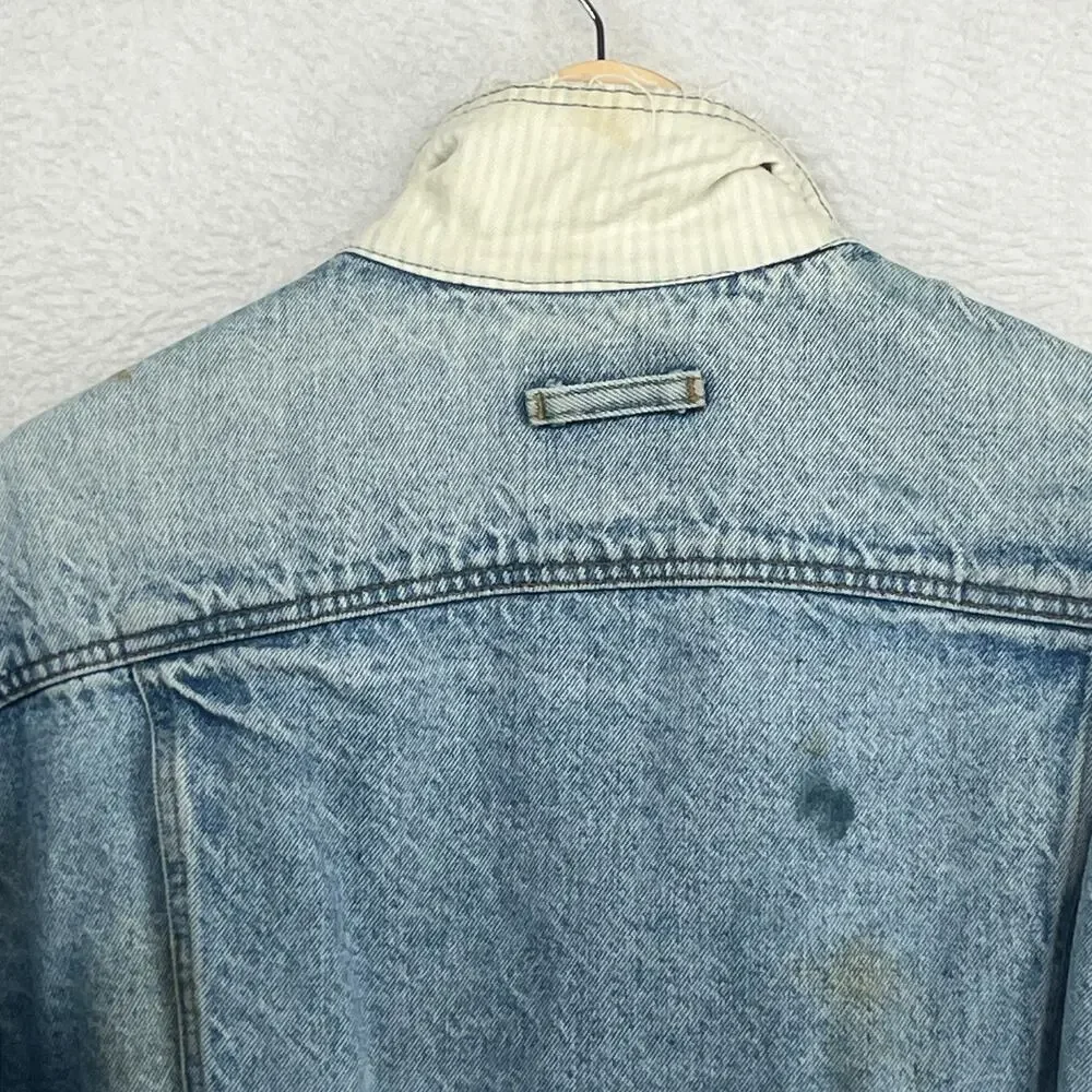 LEVIS Jacket Mens L White Tab Vented Denim Trucker 1987 80s Red Batwing USA VTG